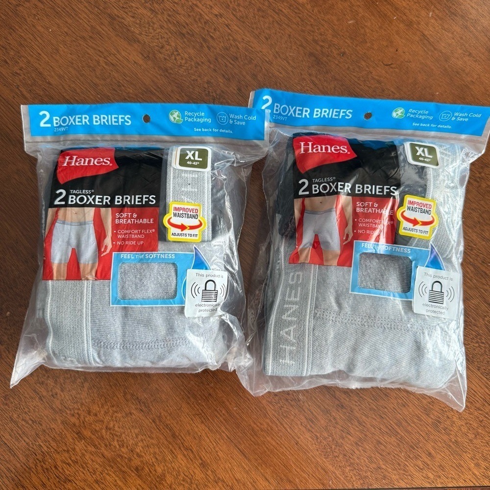 Bundle of 2‎ Hanes Tagless Boxer Briefs 2-Pack Cotton Gray Black Men's XL NWT
